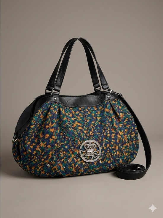 Kathy Van Zeeland Handbags - Spacious Kathy Van Zeeland Multicolor Patterned Shoulder Bag with Black Trim